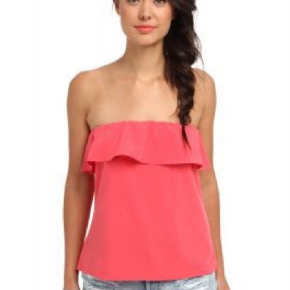 Lucy Love Salmon Ruffled Tupe Strapless Top